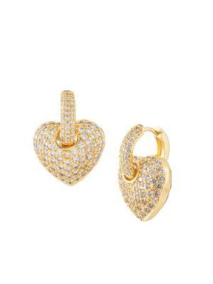 商品Eye Candy LA|Luxe Goldtone & Crystal Heart Huggie Earrings,价格¥272,第1张图片