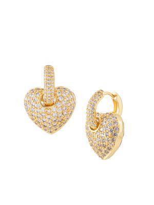 商品Eye Candy LA|Luxe Goldtone & Crystal Heart Huggie Earrings,价格¥250,第1张图片