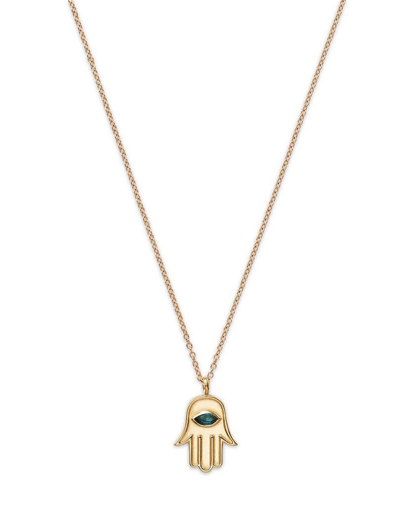 商品Moon & Meadow|14K Yellow Gold Blue Topaz Marquis Hamsa Hand Pendant Necklace, 16-18",价格¥4119,第1张图片