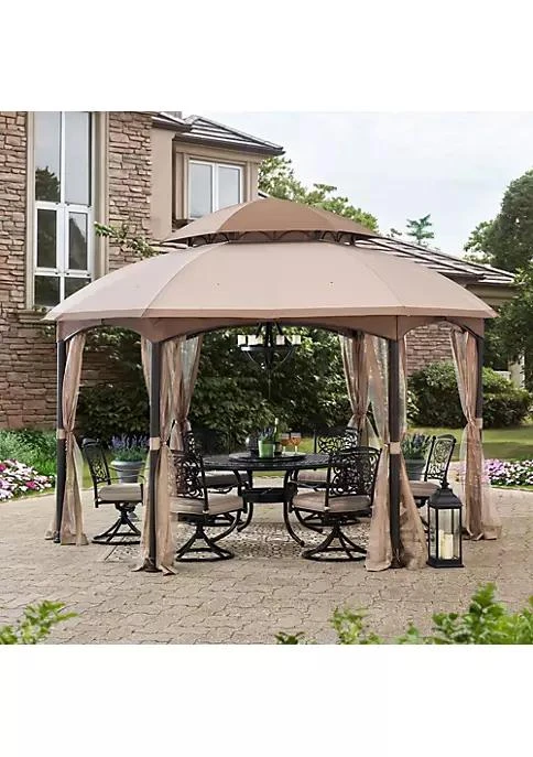 商品Sunjoy|13.5 Ft. X 13.5 Ft. Brown Steel Gazebo With 2 Tier Tan And Brown Dome Canopy,价格¥6714,第1张图片