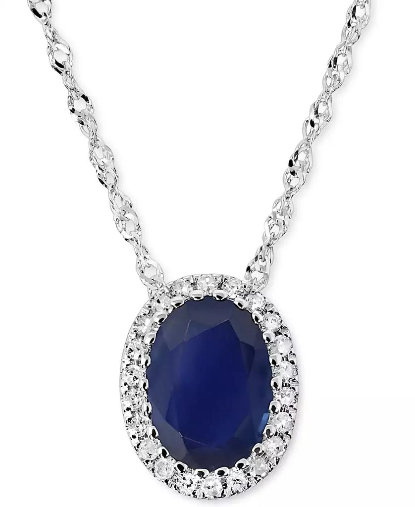 商品Macy's|Sapphire (7/8 ct. t.w.) & Diamond (1/20 ct. t.w.) Oval Halo Pendant Necklace in 14k White Gold, 16" + 2" extender,价格¥3072,第1张图片