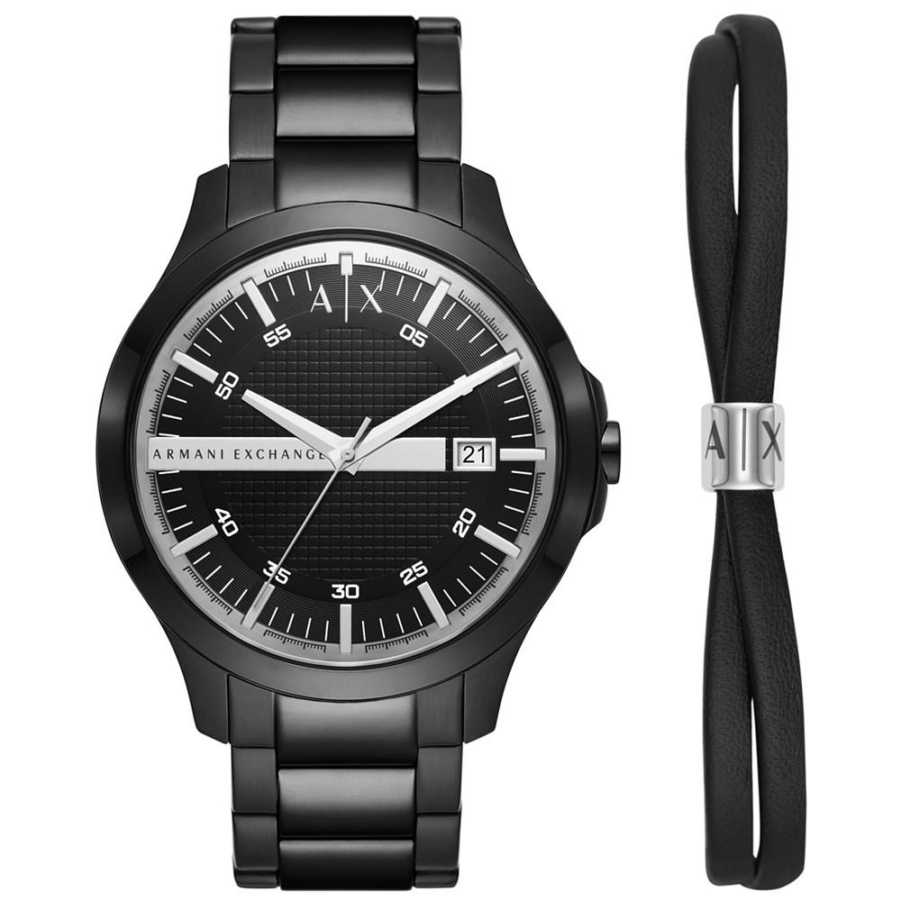 Men's Black-Tone Stainless Steel Bracelet Watch 46mm Gift Set商品第1张图片规格展示