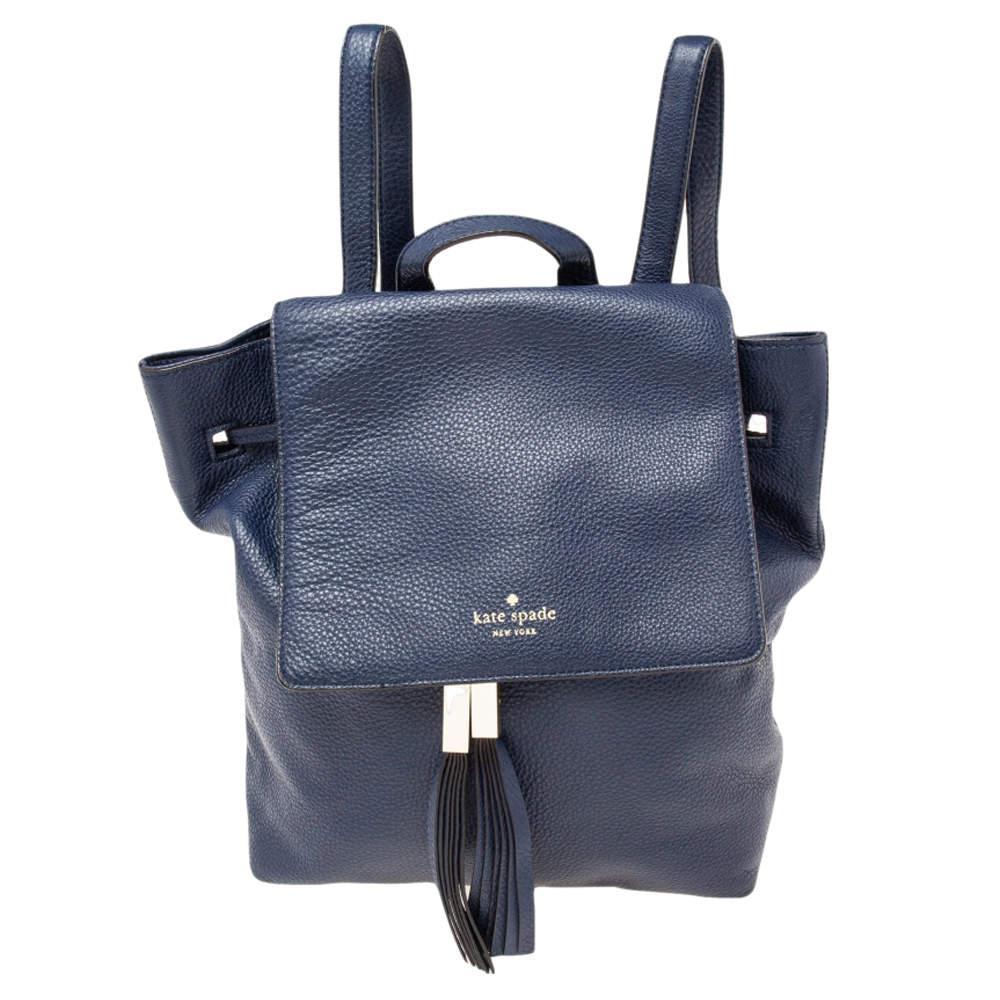 商品[二手商品] Kate Spade|Kate Spade Navy Blue Soft Leather Drawstring Backpack,价格¥909,第1张图片