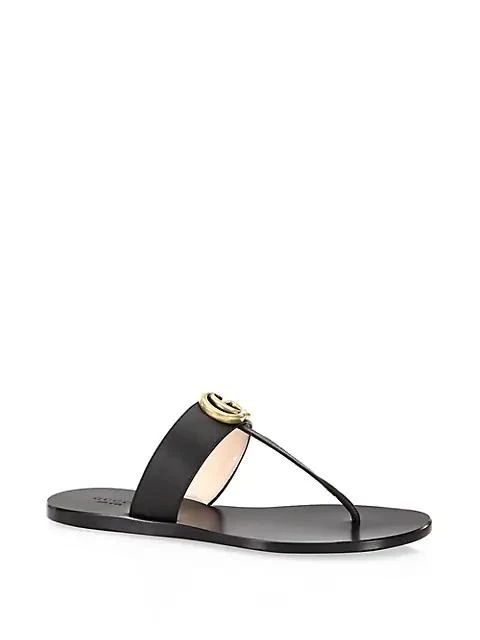 商品Gucci|Marmont Leather Thong Sandals With Double G,价格¥3915,第1张图片