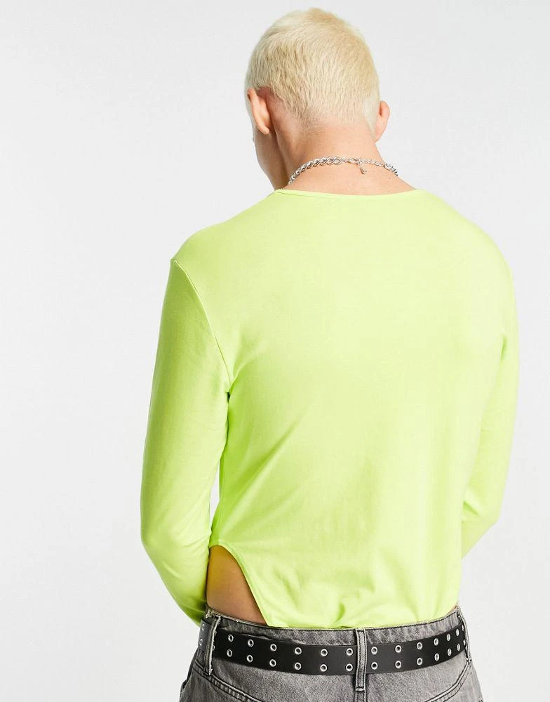 商品ASOS|ASOS DESIGN long sleeve muscle cut out body suit in lime,价格¥116,第2张图片详细描述