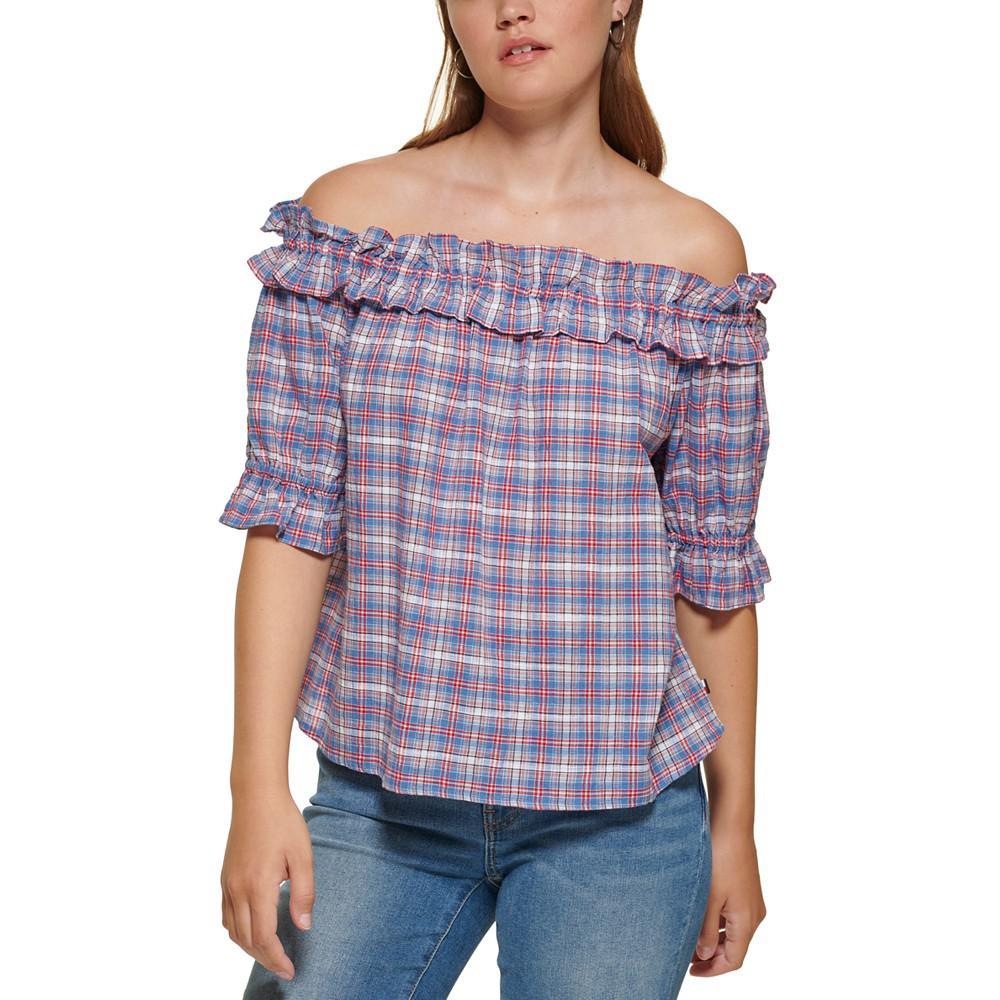 商品Tommy Hilfiger|Women's Plaid Off-The-Shoulder Top,价格¥92,第1张图片