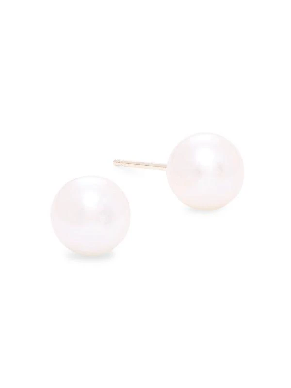 商品BELPEARL|14K Yellow Gold & 7.5MM x 7MM Cultured Akoya Pearl Stud Earrings,价格¥849,第1张图片