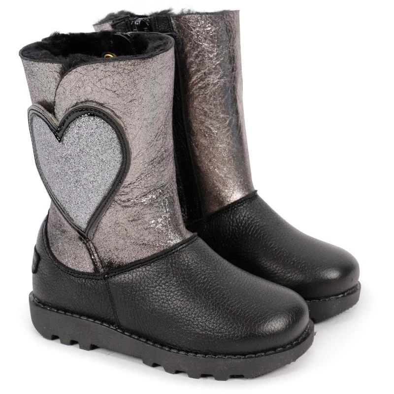 商品Zecchino d'Oro|Love hearts leather boots in black and silver,价格¥1566,第1张图片