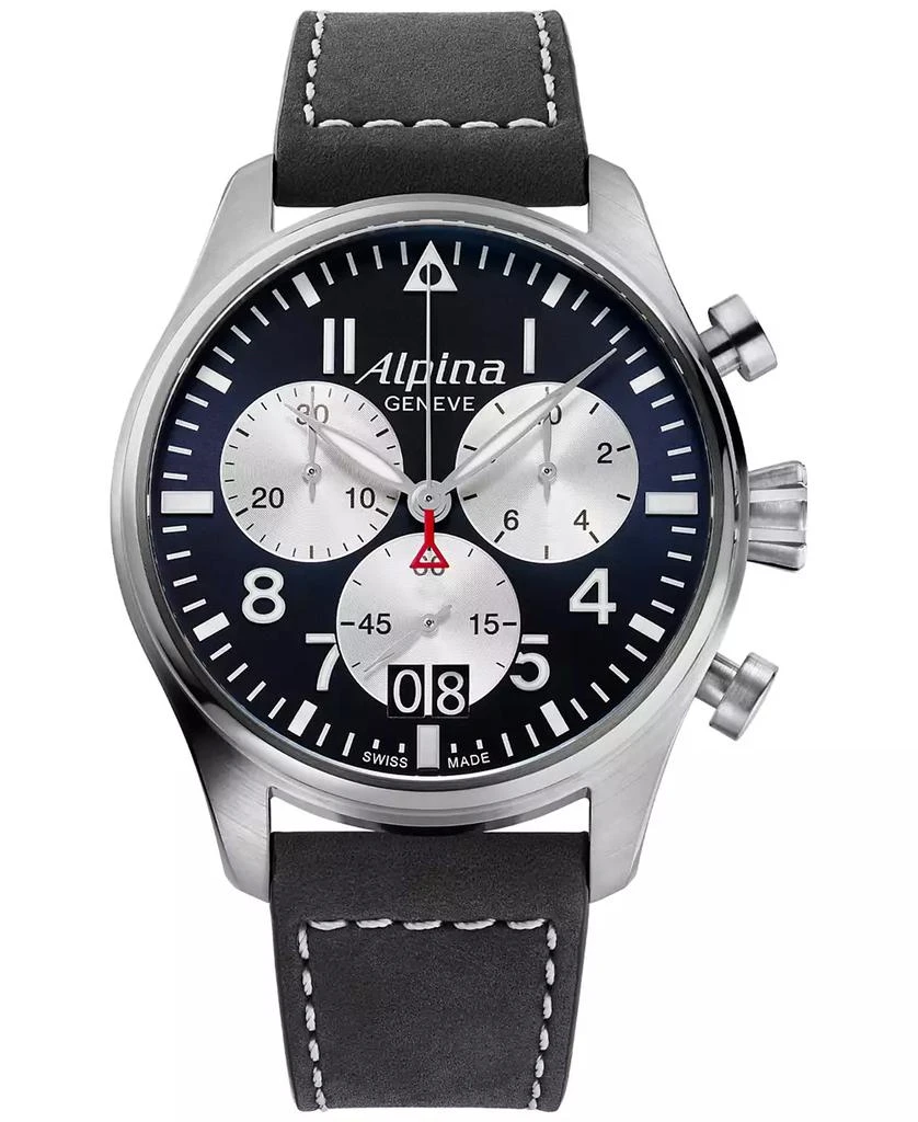 商品Alpina|Men's Swiss Chronograph Startimer Pilot Black Leather Strap Watch 44mm,价格¥8128,第1张图片