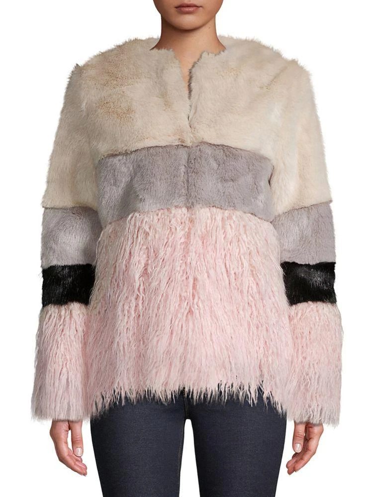 商品Sage|Multicolored Faux Fur Striped Teddy Coat,价格¥772,第1张图片
