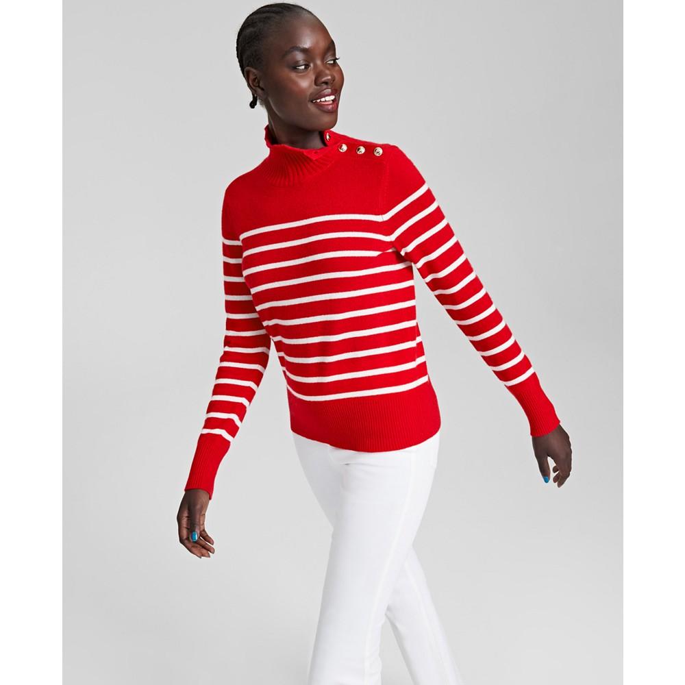 Cashmere Striped Mock-Neck Sweater, Created for Macy's商品第1张图片规格展示