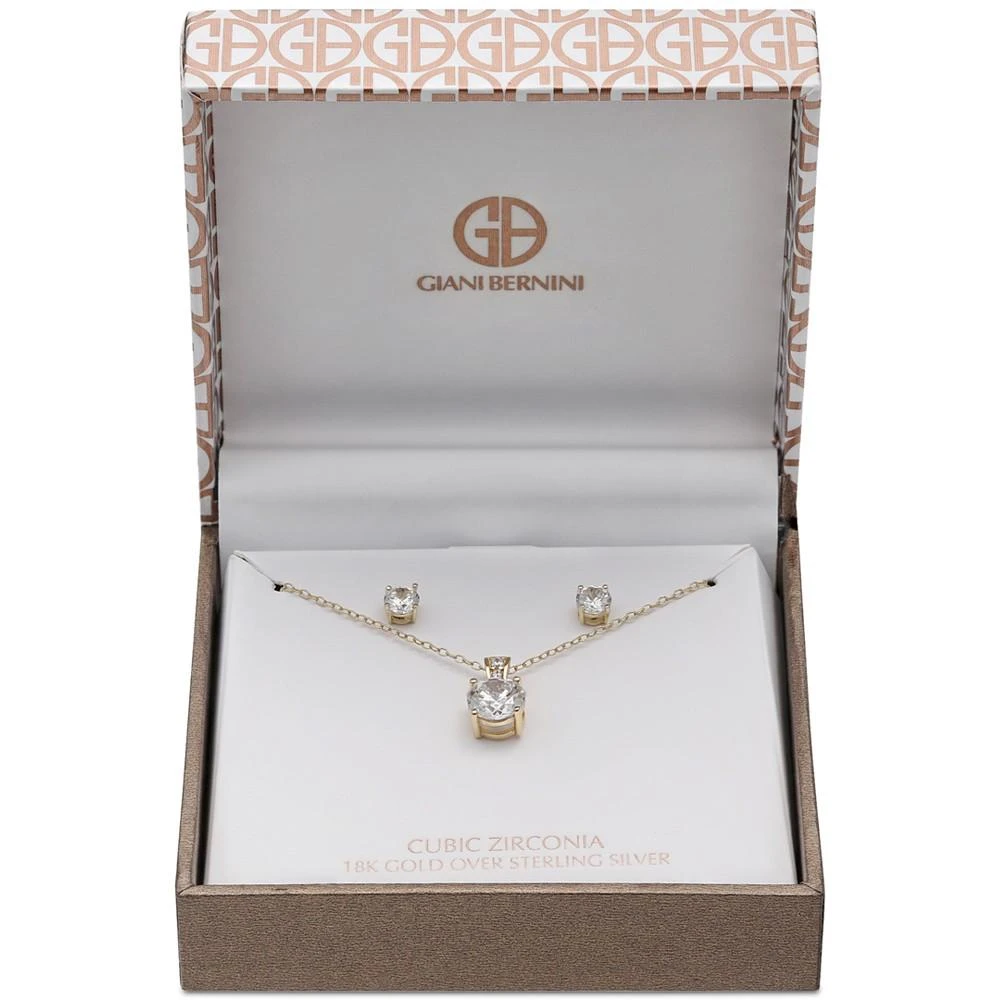 商品Giani Bernini|2-Pc. Set Cubic Zirconia Round Pendant Necklace and Stud Earring Set in 18k Gold-Plated Sterling Silver Created for Macy's,价格¥298,第2张图片详细描述