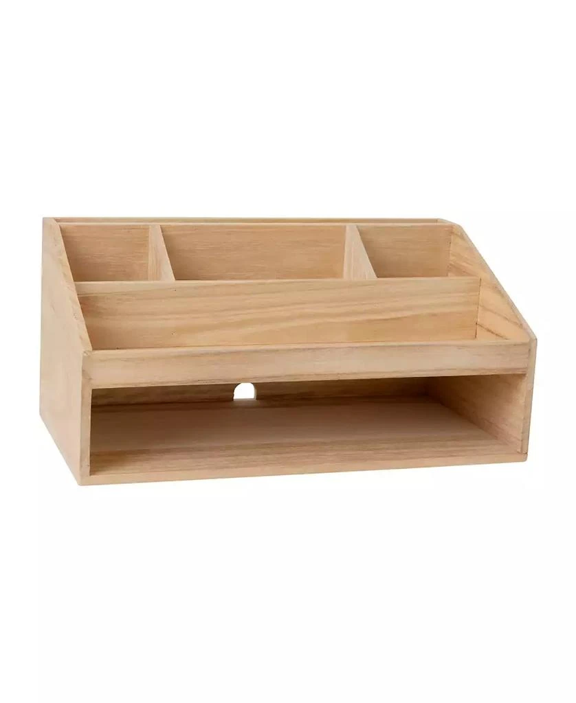 商品Martha Stewart|Weston Wooden Desktop Organizer with Open Lower Storage Compartment, Paulownia Wood Multipurpose Storage Caddy,价格¥309,第1张图片