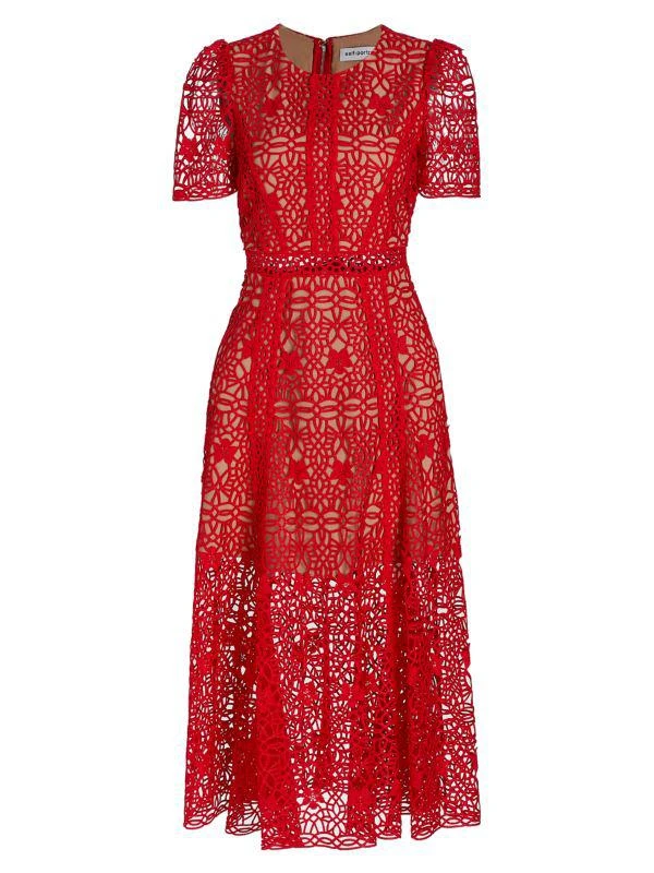 商品Self Portrait|Guipure Lace Short-Sleeve Midi-Dress,价格¥1606,第3张图片详细描述