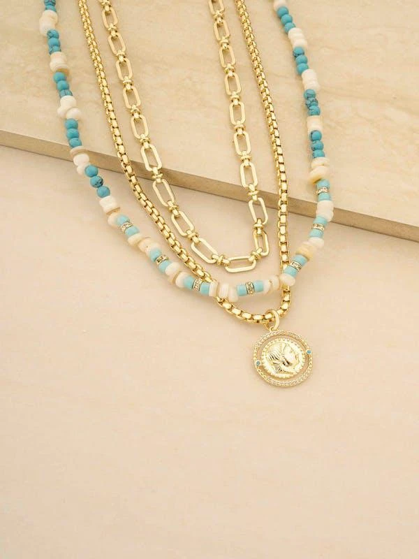 商品Ettika Jewelry|Island Lifestyle Turquoise Layered 18k Gold Plated Necklace Set,价格¥636,第1张图片