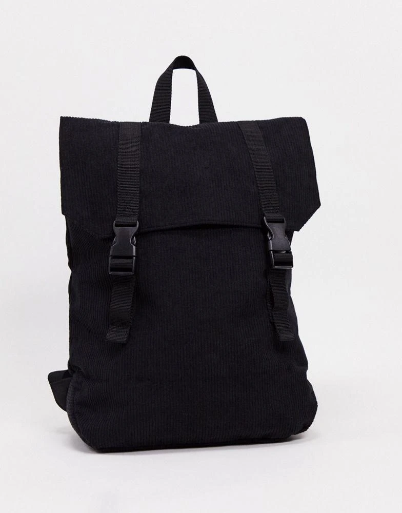 商品ASOS|ASOS DESIGN backpack in black cord with faux leather base,价格¥138,第1张图片