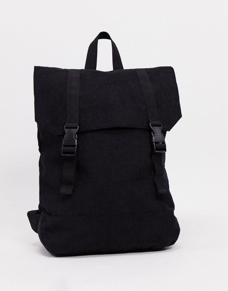 商品ASOS|ASOS DESIGN backpack in black cord with faux leather base,价格¥169,第1张图片