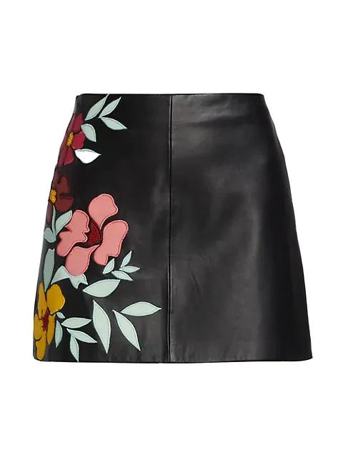 商品Alice + Olivia|Riley Embroidered Vegan Leather Miniskirt,价格¥1050,第1张图片