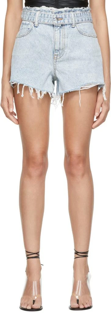 商品Alexander Wang|Blue Frayed Bite Denim Shorts,价格¥863,第1张图片