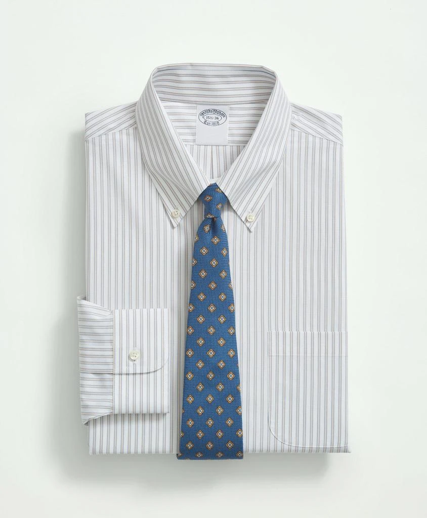 商品Brooks Brothers|Stretch Supima® Cotton Non-Iron Poplin Button Down Collar, Ground Stripe Dress Shirt,价格¥452,第1张图片