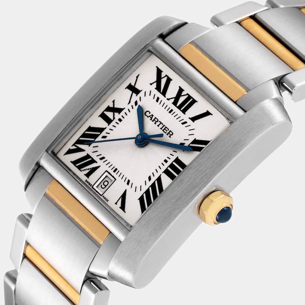 Cartier Silver 18k Yellow Gold And Stainless Steel Tank Francaise W51005Q4 Automatic Men's Wristwatch 28 mm商品第2张图片规格展示