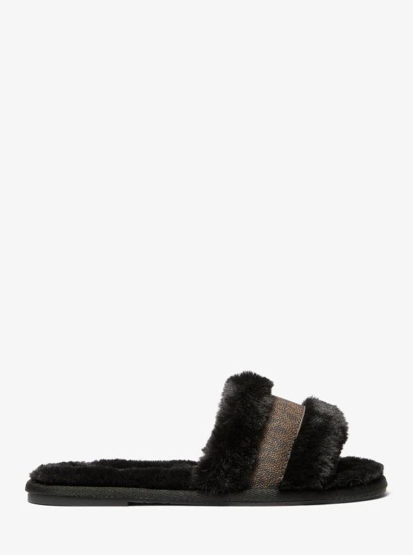 商品Michael Kors|Alexis Faux Fur and Metallic Signature Logo Slide Sandal,价格¥365,第2张图片详细描述