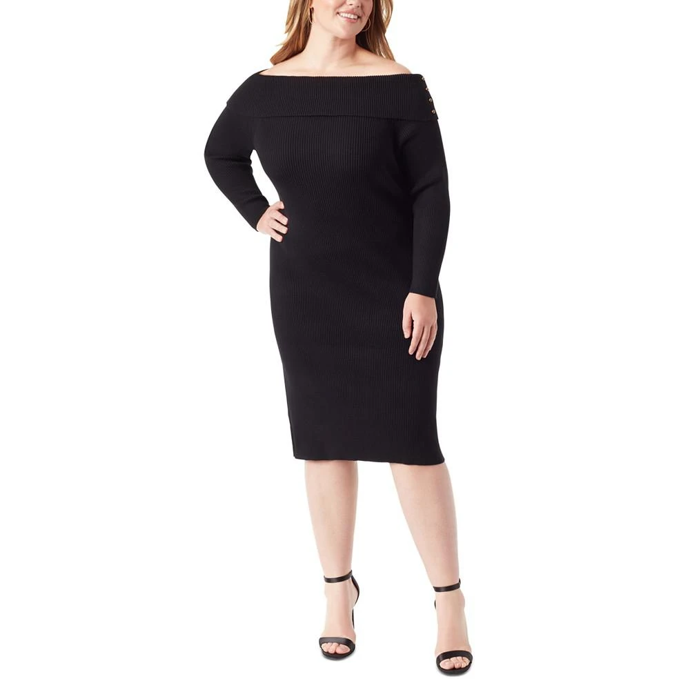 商品Jessica Simpson|Trendy Plus Size Aaryn Rib-Knit Off-The-Shoulder Dress,价格¥750,第1张图片