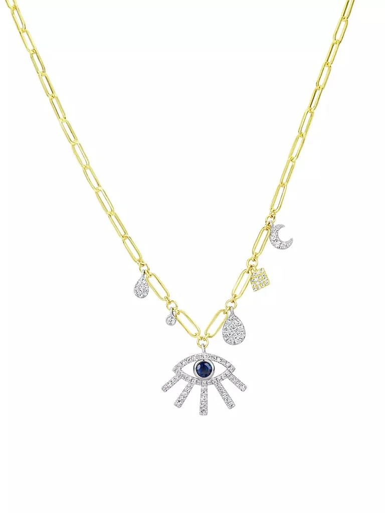商品Meira T|Two-Tone 14K Gold, Blue Sapphire & 0.32 TCW Diamond Evil Eye Pendant Necklace,价格¥11596,第1张图片