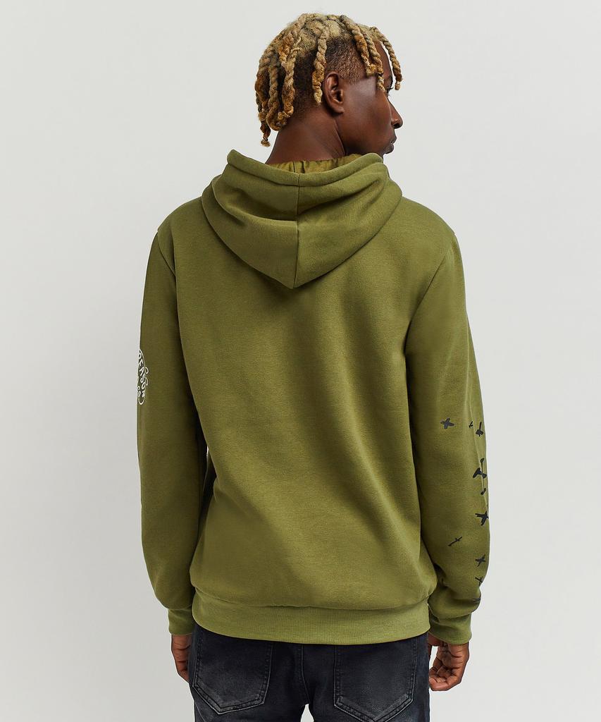 Goin Down Chenille Patched Sleeve Print Hoodie - Olive Green商品第7张图片规格展示