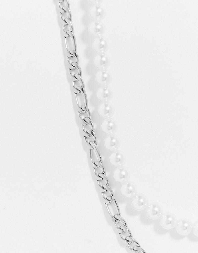 商品Reclaimed Vintage|Reclaimed Vintage inspired unisex multirow with silver chain and pearl,价格¥120,第5张图片详细描述