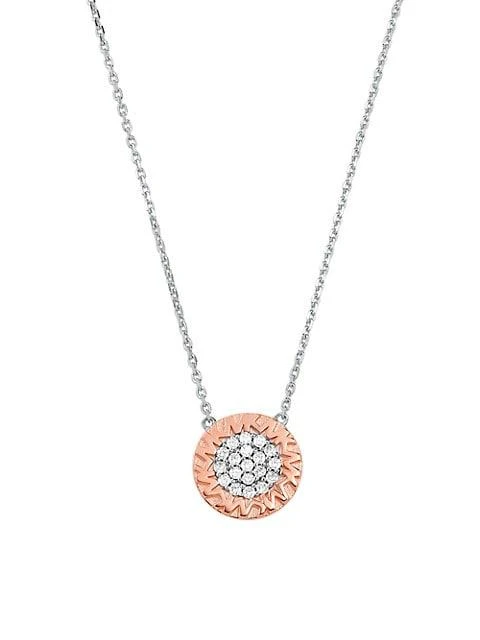 商品Michael Kors|14K-Rose-Gold-Plated, Sterling Silver, & Cubic Zirconia Monogram Pendant Necklace,价格¥929,第1张图片