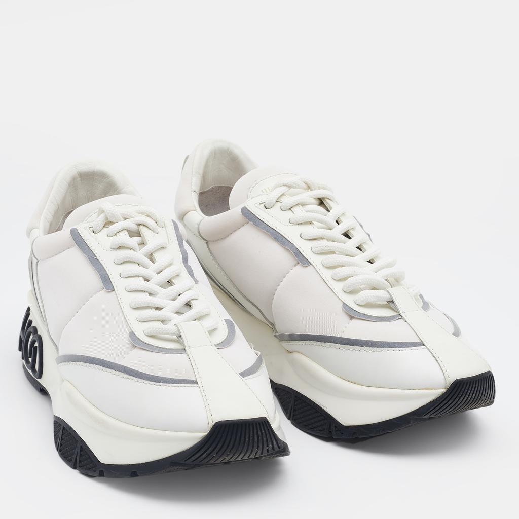 Jimmy Choo White/Grey Leather, Fabric And Neoprene Raine Low Top Sneakers Size 39商品第4张图片规格展示