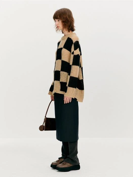 商品TheOpen Product|Wool Blended Checker Board Sweater_Beige,价格¥552,第2张图片详细描述