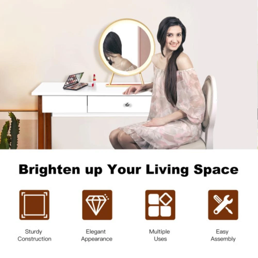 商品Hivvago|Computer Desk Laptop PC Writing Table Makeup Vanity Table-Walnut,价格¥1398,第2张图片详细描述