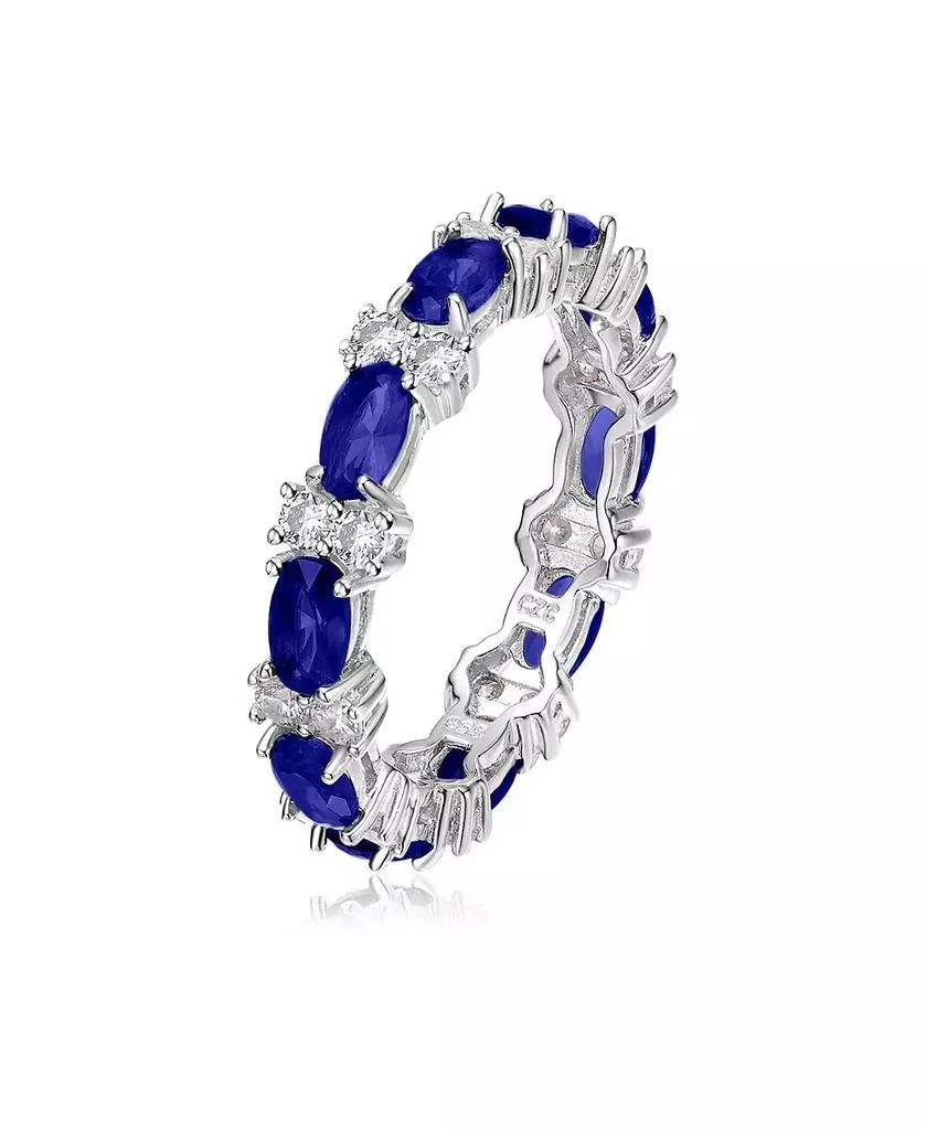 商品Genevive|Sterling Silver White Gold Plated with Sapphire & Cubic Zirconia Chunky Eternity Band Ring,价格¥246,第1张图片