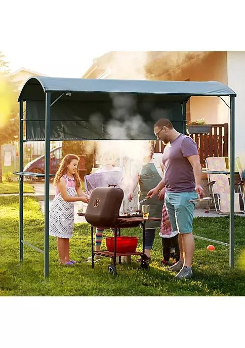 商品Outsunny|7Ft Grill Gazebo Bbq Canopy With Sun Shade Panel Side Awning 2 Exterior Serving Shelves 5 Hooks For Patio Lawn Backyard,价格¥2114,第3张图片详细描述