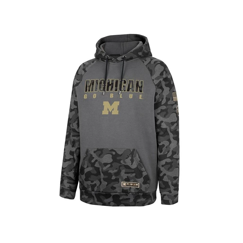 商品Colosseum|Men's Charcoal Michigan Wolverines OHT Military-Inspired Appreciation Camo Stack Raglan Pullover Hoodie,价格¥413,第3张图片详细描述