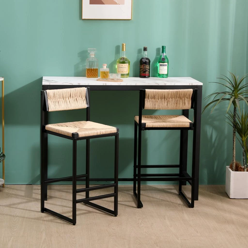 商品Streamdale Furniture|Streamdale 2 Honey Bar Stools & Dining Chairs Set,价格¥1482,第5张图片详细描述