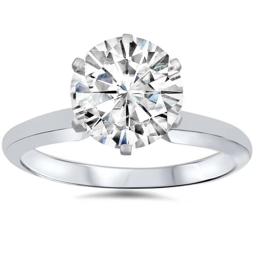 商品Pompeii3|VVS 3ct Solitaire Moissanite Engagement Ring Round Brilliant 14k White Gold,价格¥4823,第1张图片