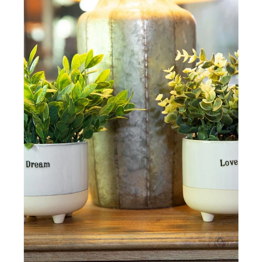 商品Flora Bunda|9.5" Artificial Eucalyptus in 4.75" Love Text and Artificial Tea Leaf in Dream Text Ceramic Footed Pot, Set of 2,价格¥366,第4张图片详细描述