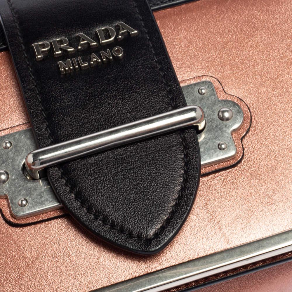 Prada Metallic Pink/Black Leather Cahier Shoulder Bag商品第5张图片规格展示