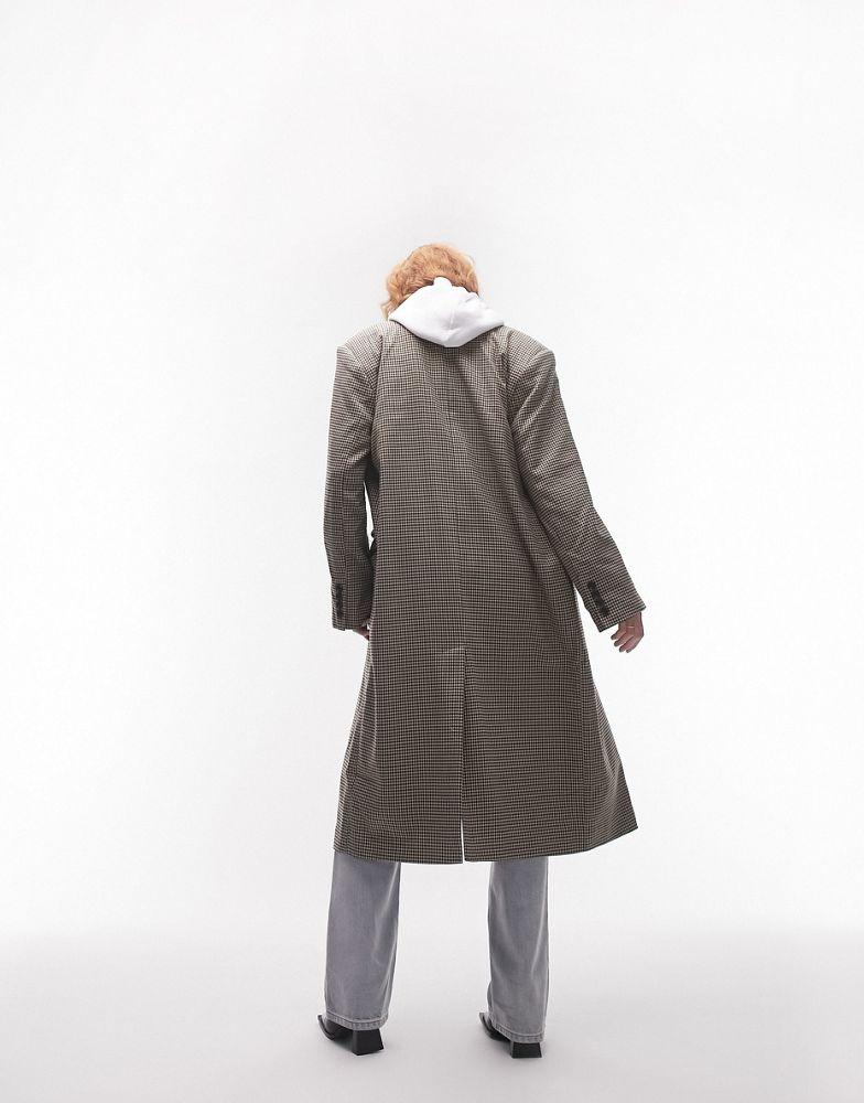 Topshop check oversized dad coat in neutral商品第2张图片规格展示