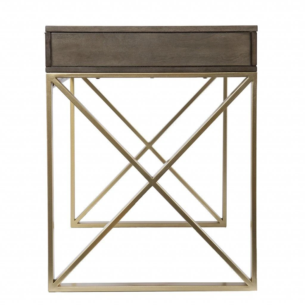 商品Homezia|Modern Gray and Gold Writing Desk with Storage,价格¥5557,第3张图片详细描述
