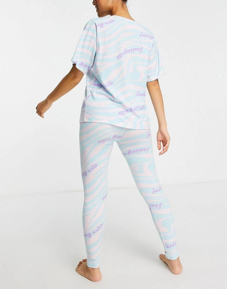 商品ASOS|ASOS DESIGN Petite exclusive feeling cute zebra oversized tee & legging pyjama set in blue & pink,价格¥138,第2张图片详细描述