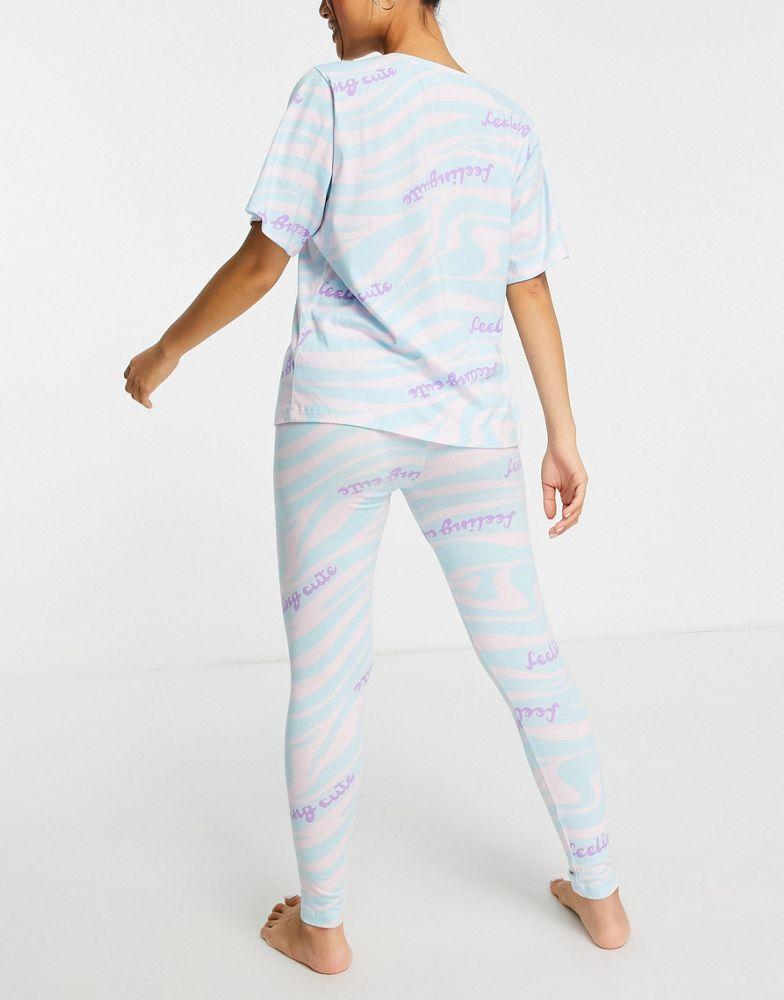 商品ASOS|ASOS DESIGN Petite exclusive feeling cute zebra oversized tee & legging pyjama set in blue & pink,价格¥150,第4张图片详细描述