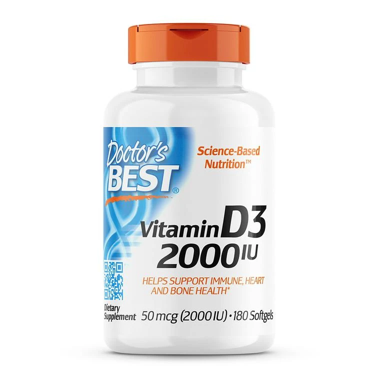 商品Doctors Best Vitamins|Doctors Best Vitamin D3 2000 IU Softgel Capsules, 180 Ea,价格¥43,第1张图片