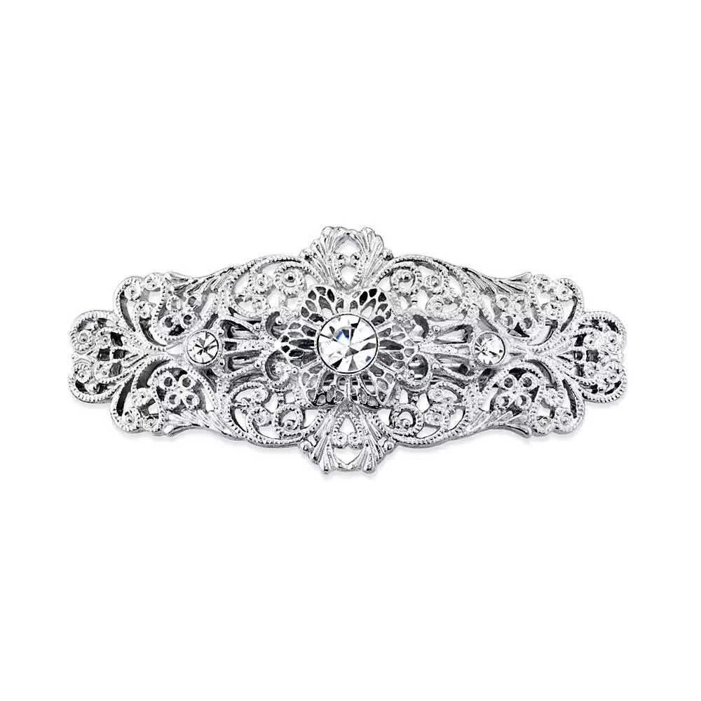 商品2028|Silver-Tone Crystal Filigree Bar Barrette,价格¥204,第1张图片