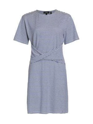 Front Twist Stripe Linen Cotton Tee Dress 商品