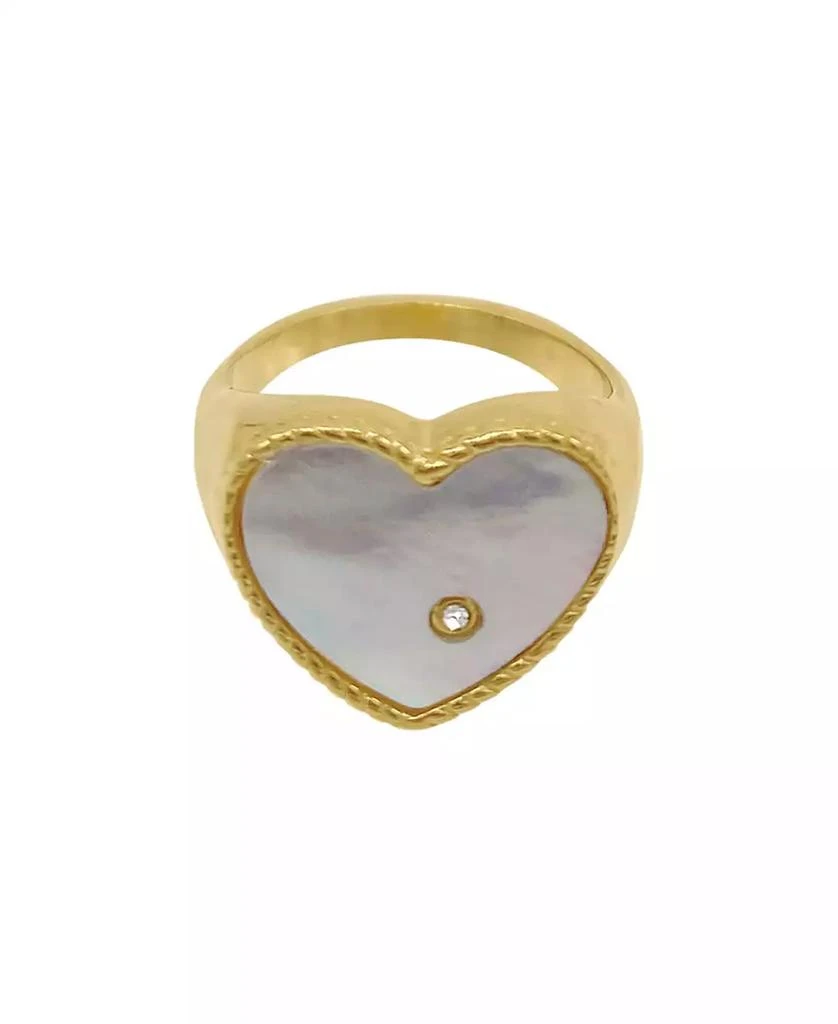 商品ADORNIA|14K Gold Plated Heart White Imitation Mother of Pearl Signet Ring,价格¥158,第2张图片详细描述
