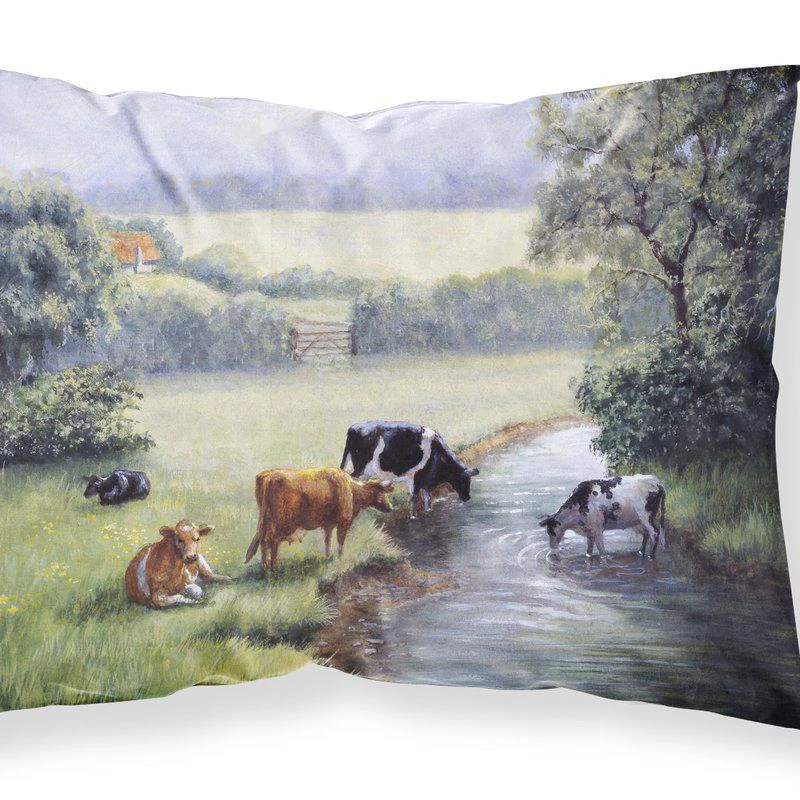 商品Caroline's Treasures|Cows Drinking at the Creek Bank Fabric Standard Pillowcase STANDARD,价格¥170,第1张图片